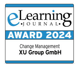 Logo des eLearning Journal Award 2024 für Change Management, verliehen an die XU Group GmbH.